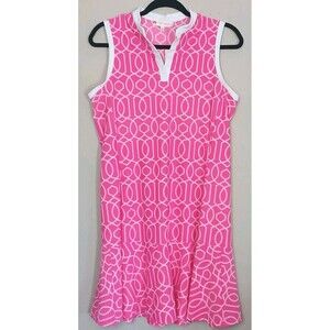 Jude Connally Dress Sz M Sleeveless V-neck Pink/White Stretch Mini $228 NWT